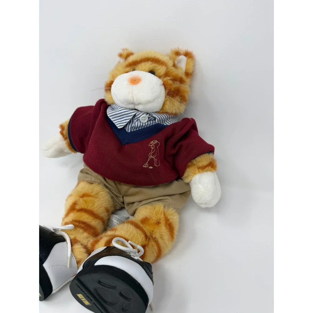 Build-A-Bear Orange Tabby Cat Plush Golfer Outfit Maroon Sweater Khaki Shorts